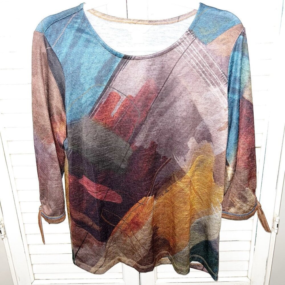 Christopher & Banks Watercolor 3/4 Sleeve Pullover Top Women’s Petite Large